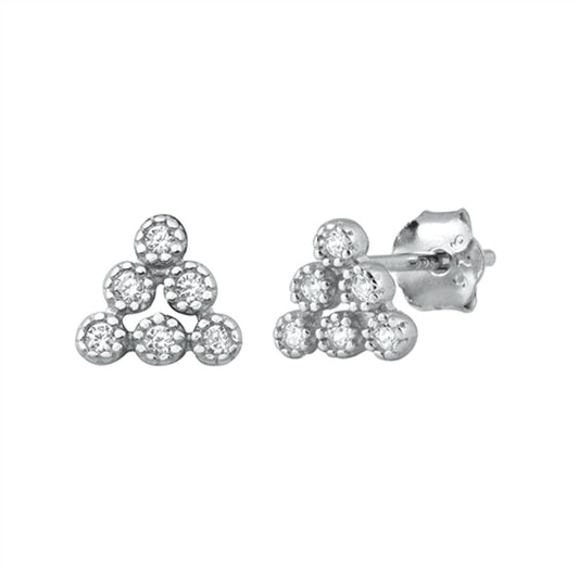 Studded Triangle Simple Modern Statement Clear CZ Stud Earrings – Sterling Silver