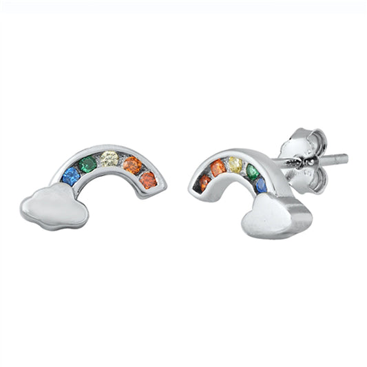 Multicolor Rainbow Colorful Cloud Good Luck Blue CZ Earrings – Sterling Silver