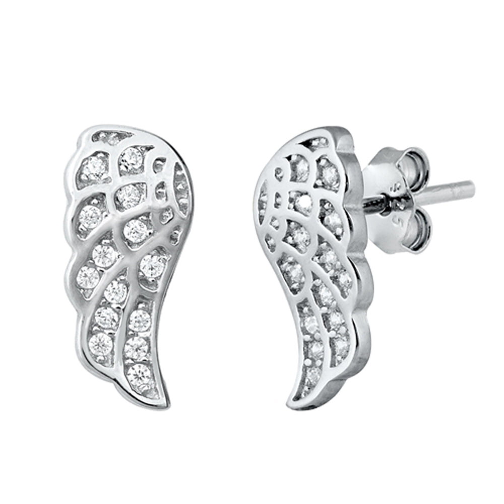Angel Wing Ornate Detailed Elegant Clear CZ Earrings – Sterling Silver