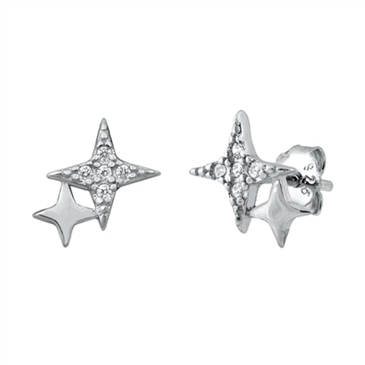 Twinkle Star Night Sky Elegant Classic Clear CZ Earrings – Sterling Silver