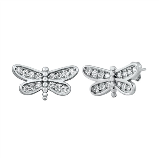 Dragonfly Animal Insect Bug Garden Clear CZ Earrings – Sterling Silver