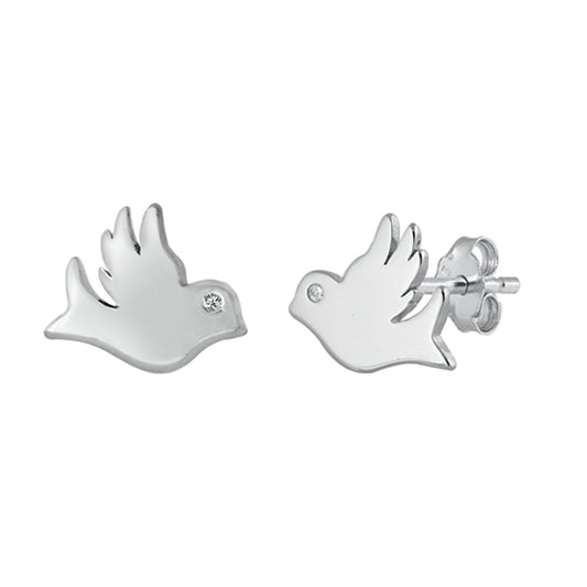 Simple Bird Animal High Polish Sparrow Earrings – Sterling Silver
