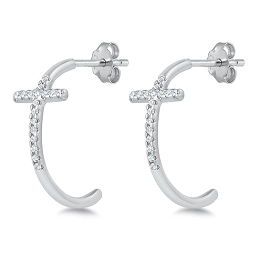 Cross Modern Studded Hoop Earrings – Sterling Silver