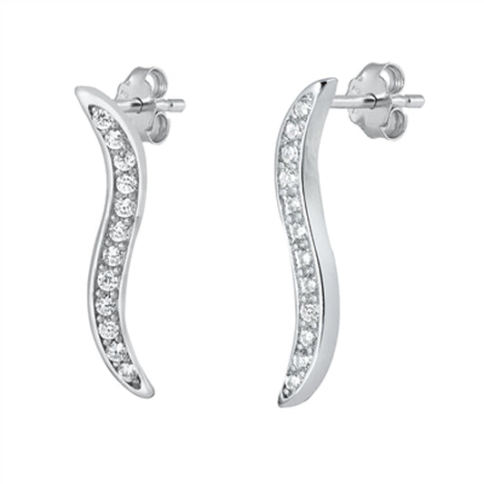 Elegant Wave Elongated Drop Journey Earrings – Sterling Silver