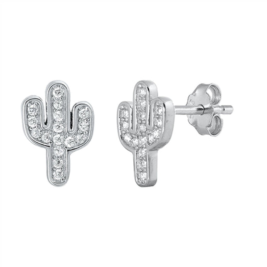 Studded Cactus Plant Desert Nature Stud Earrings – Sterling Silver