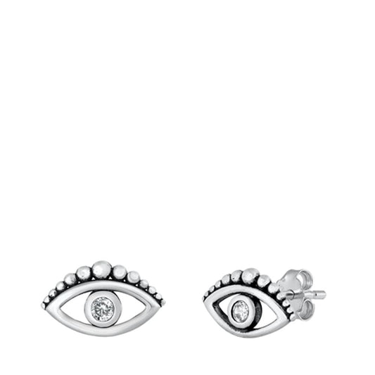 Beautiful Studded Bali Eye Clear CZ Stud Earrings – Sterling Silver