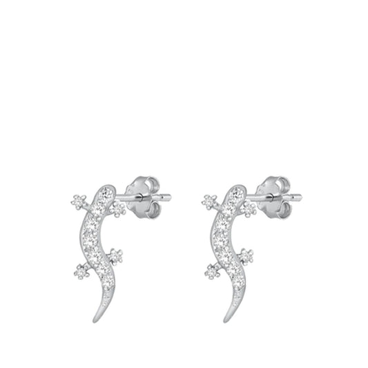 Classic Lizard Gecko Reptile Clear CZ Earrings – Sterling Silver