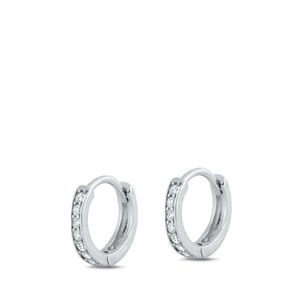 Classic High Polished Clear CZ Hoop Earrings (EC411340) – Sterling Silver