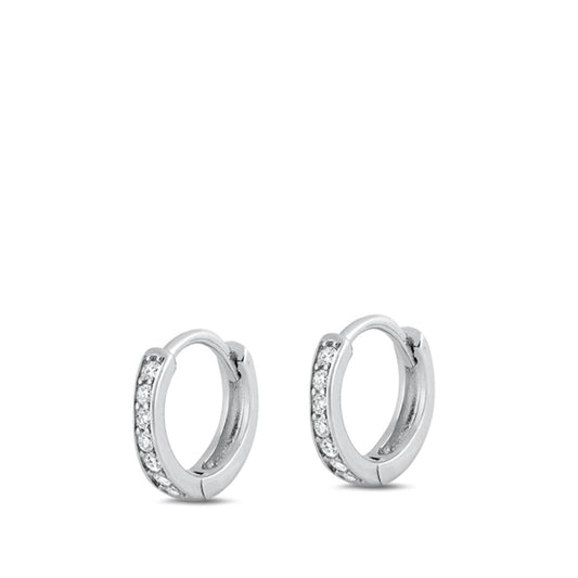 Classic High Polished Clear CZ Hoop Earrings (EC411340) – Sterling Silver