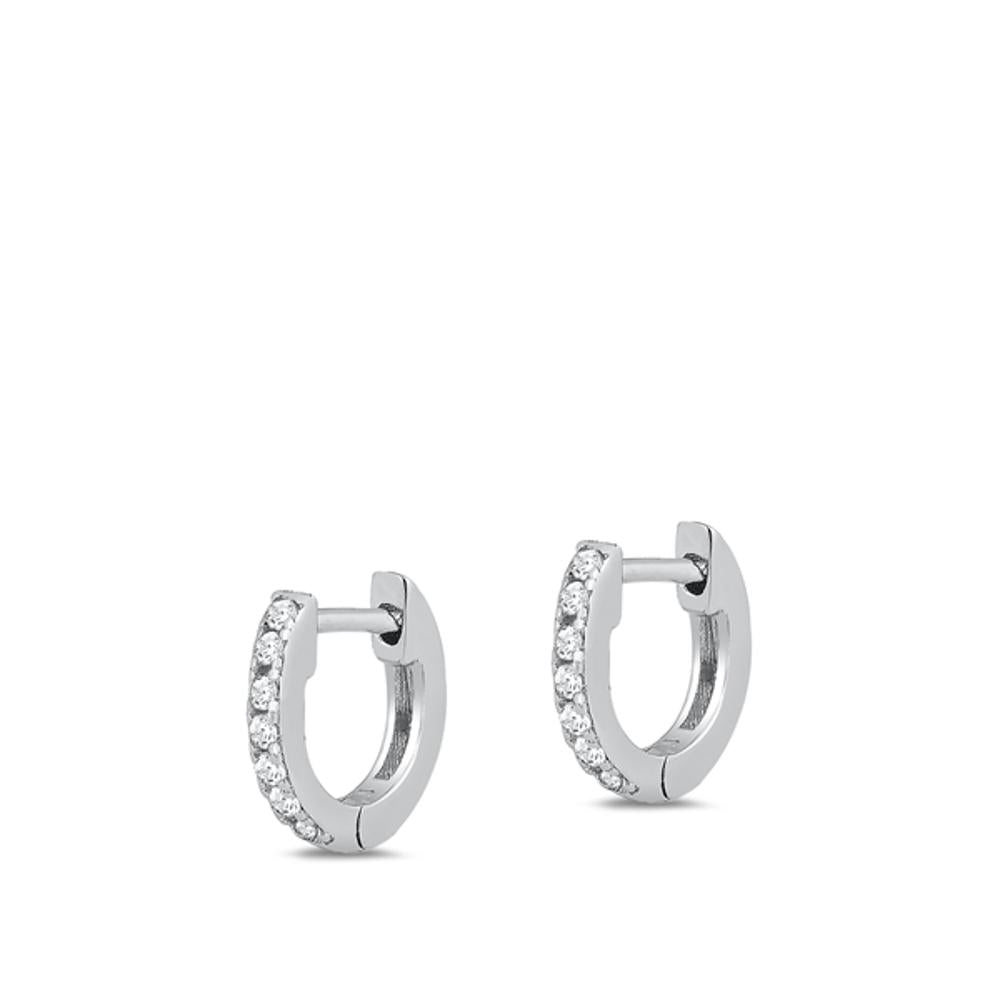 Classic Simple High Polished Clear CZ Hoop Earrings – Sterling Silver