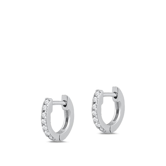 Classic Simple High Polished Clear CZ Hoop Earrings – Sterling Silver