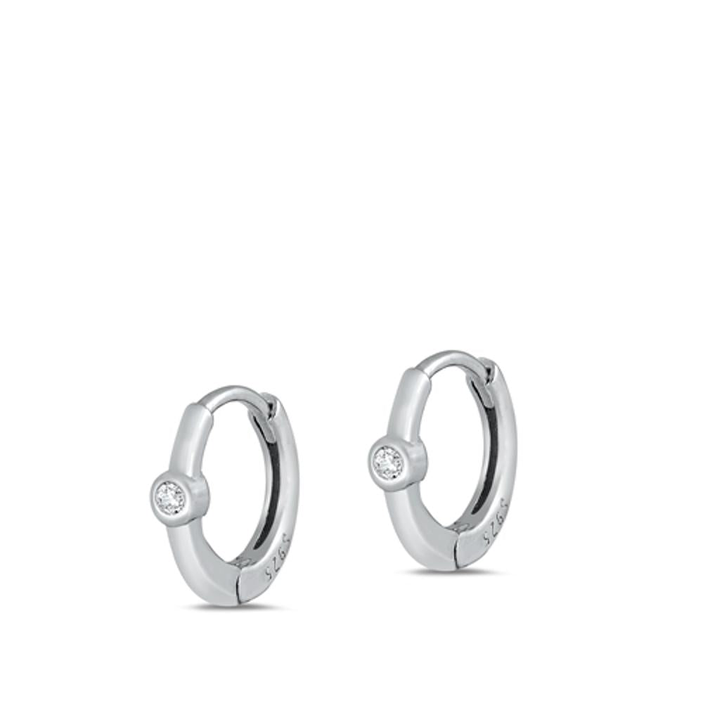 Classic Minimalist High Polished Clear CZ Hoop Earrings – Sterling Silver