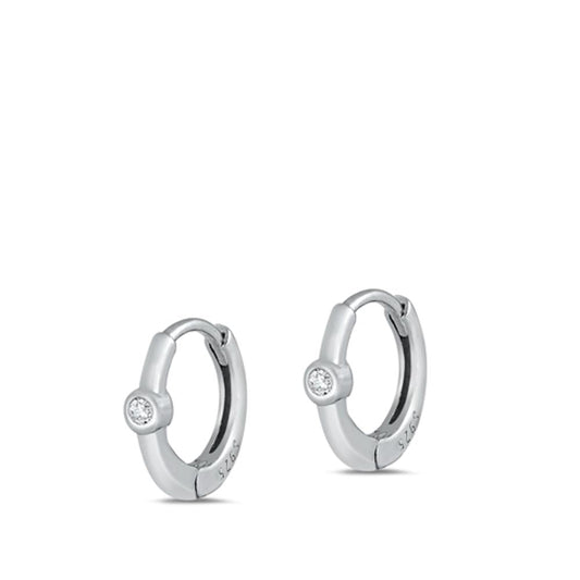 Classic Minimalist High Polished Clear CZ Hoop Earrings – Sterling Silver