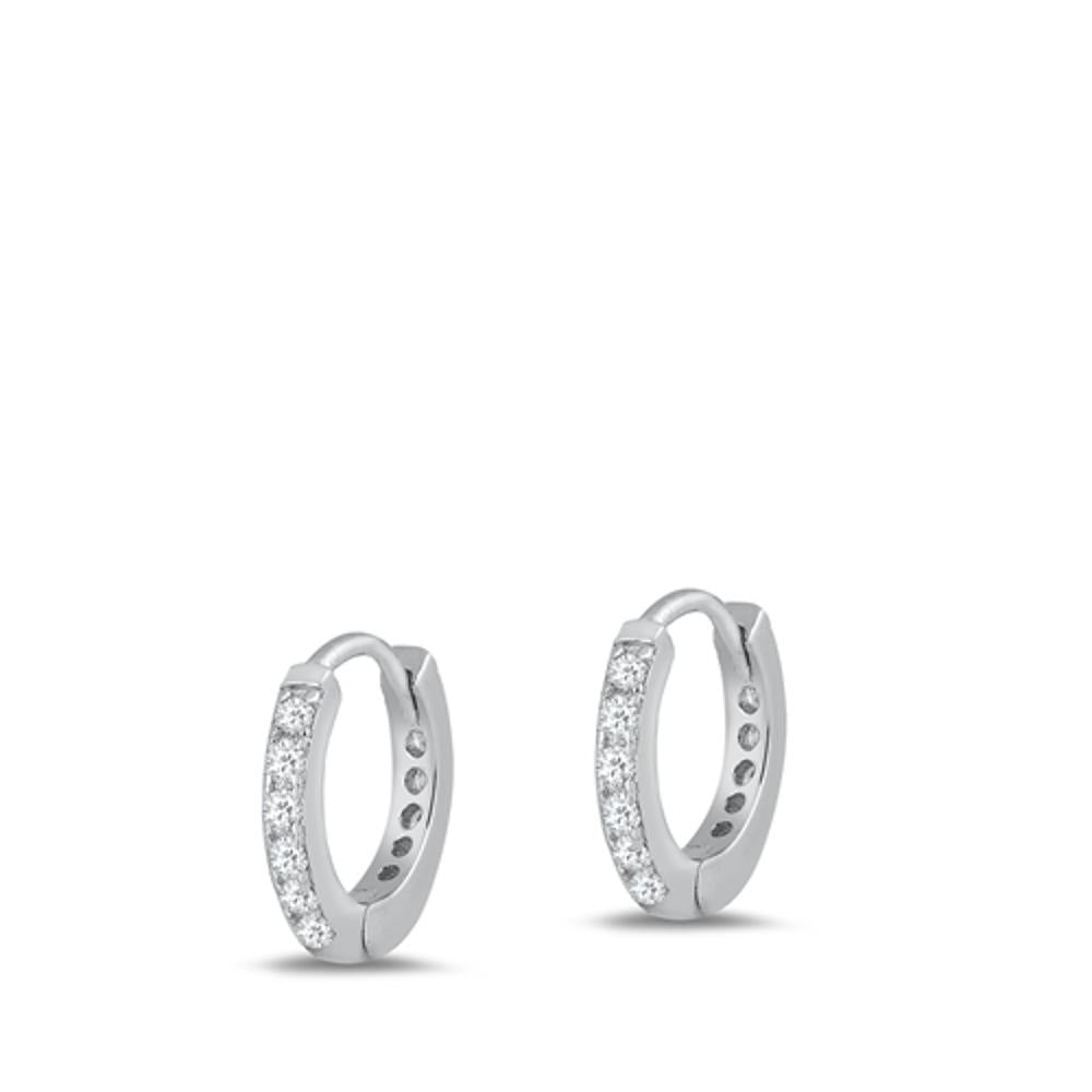 Classic Studded High Polished Clear CZ Hoop Earrings (EC411361) – Sterling Silver