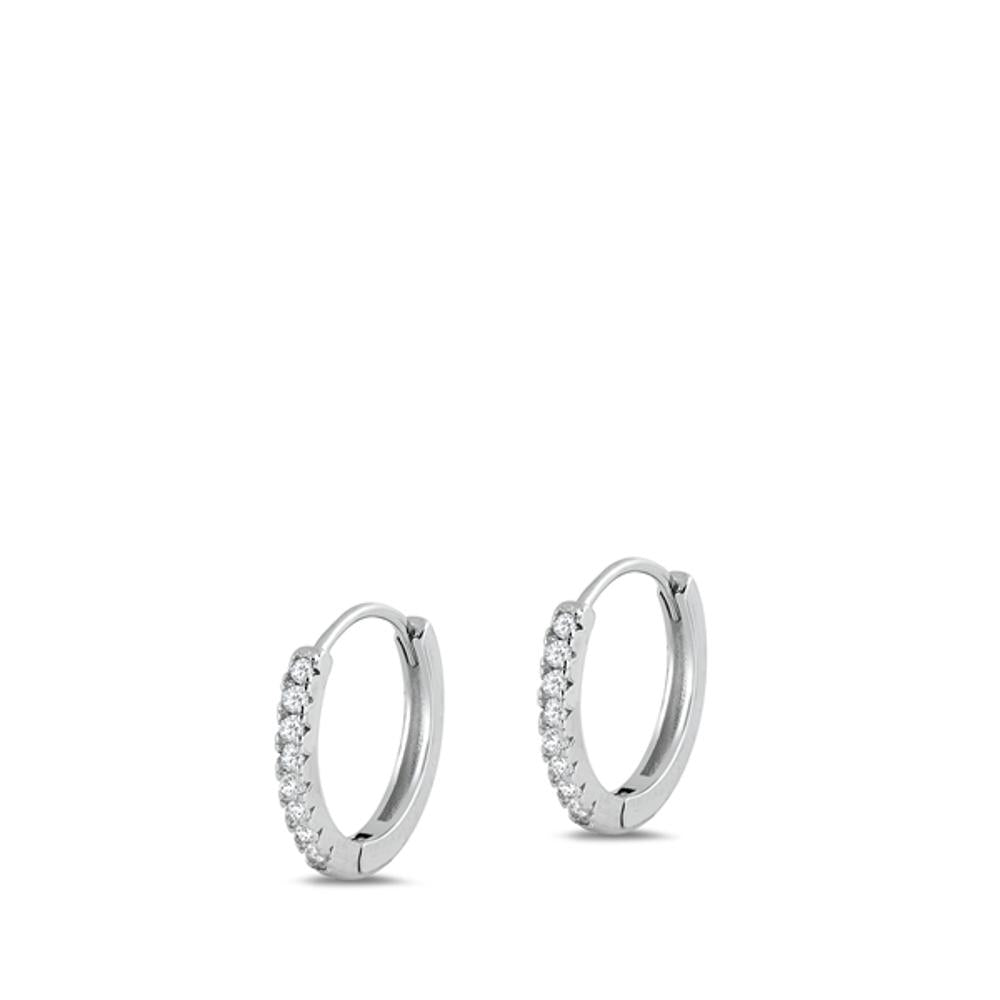 Classic Simple Studded High Clear CZ Hoop Earrings – Sterling Silver