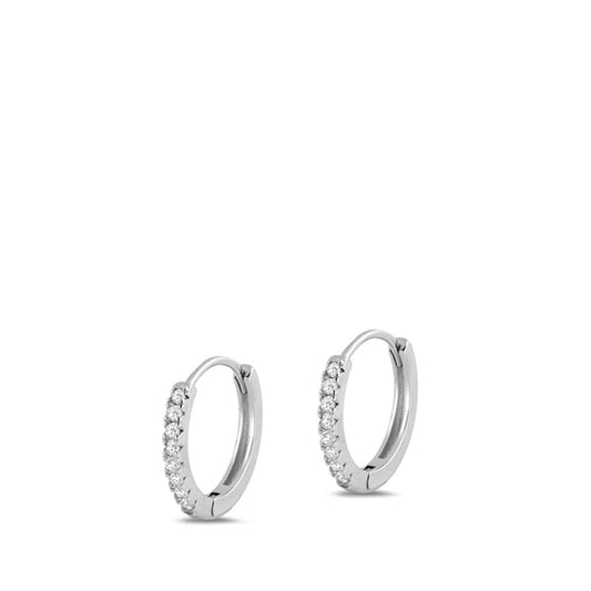 Classic Simple Studded High Clear CZ Hoop Earrings – Sterling Silver