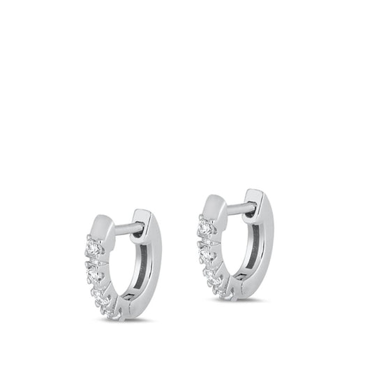 Elegant Studded High Polished Clear CZ Hoop Earrings (EC411363) – Sterling Silver