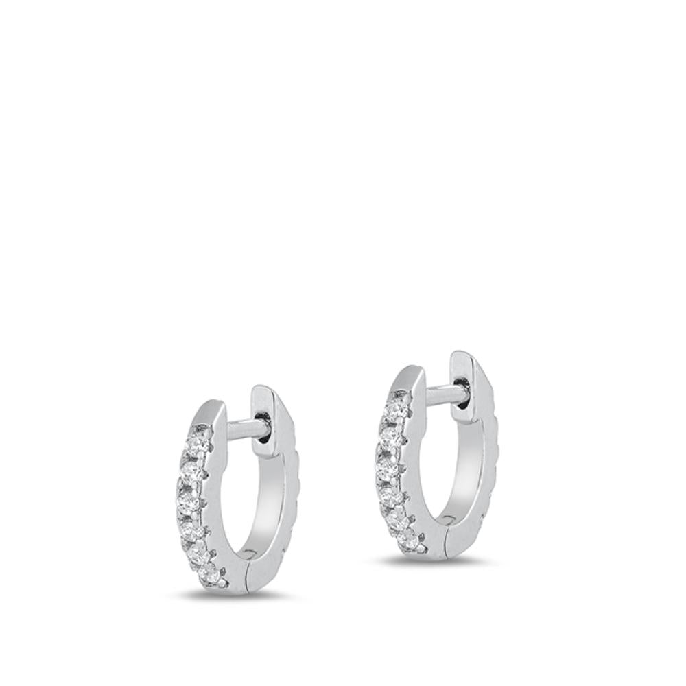Unique Studded High Polished Clear CZ Hoop Earrings (EC411368) – Sterling Silver