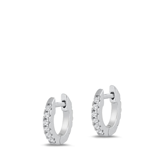 Unique Studded High Polished Clear CZ Hoop Earrings (EC411368) – Sterling Silver