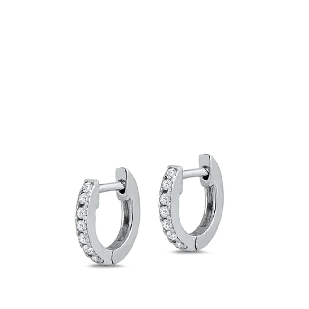 Beautiful Classic High Polished Clear CZ Hoop Earrings – Sterling Silver