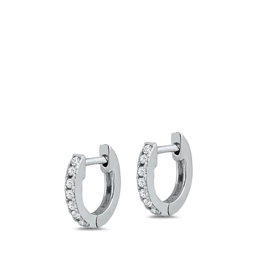 Beautiful Classic High Polished Clear CZ Hoop Earrings – Sterling Silver