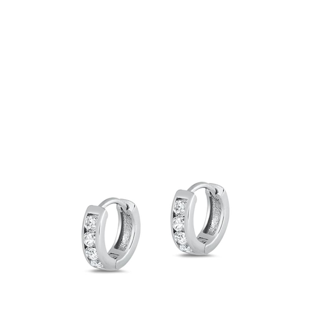Studded Clear CZ Hoop Earrings – Sterling Silver