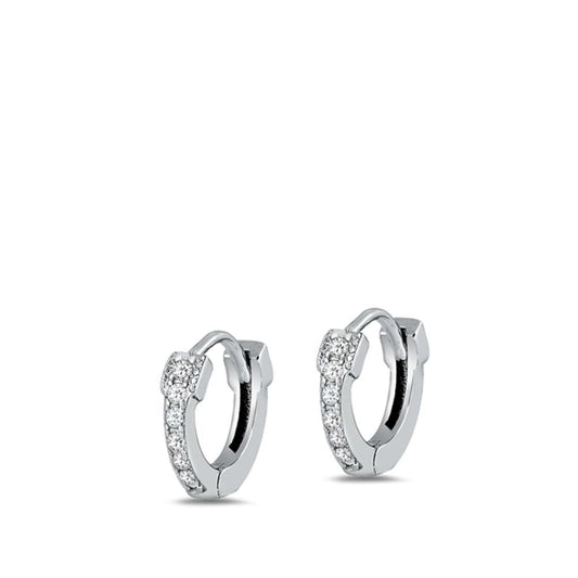 Elegant Studded High Polished Clear CZ Hoop Earrings (EC411375) – Sterling Silver
