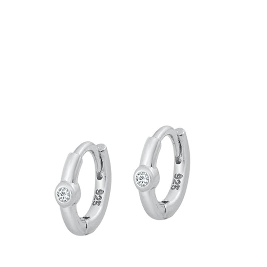 Simple High Polished Clear CZ Hoop Earrings – Sterling Silver