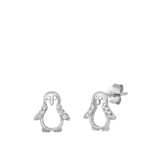 Unique High Polished Penguin Clear CZ Earrings – Sterling Silver