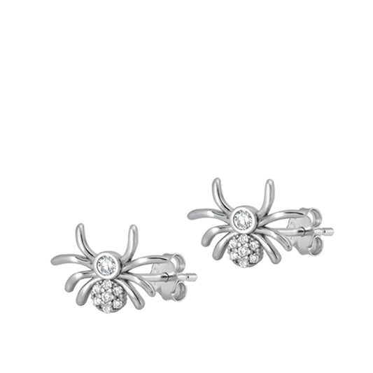 Studded Spider High Polished Clear CZ Stud Earrings – Sterling Silver