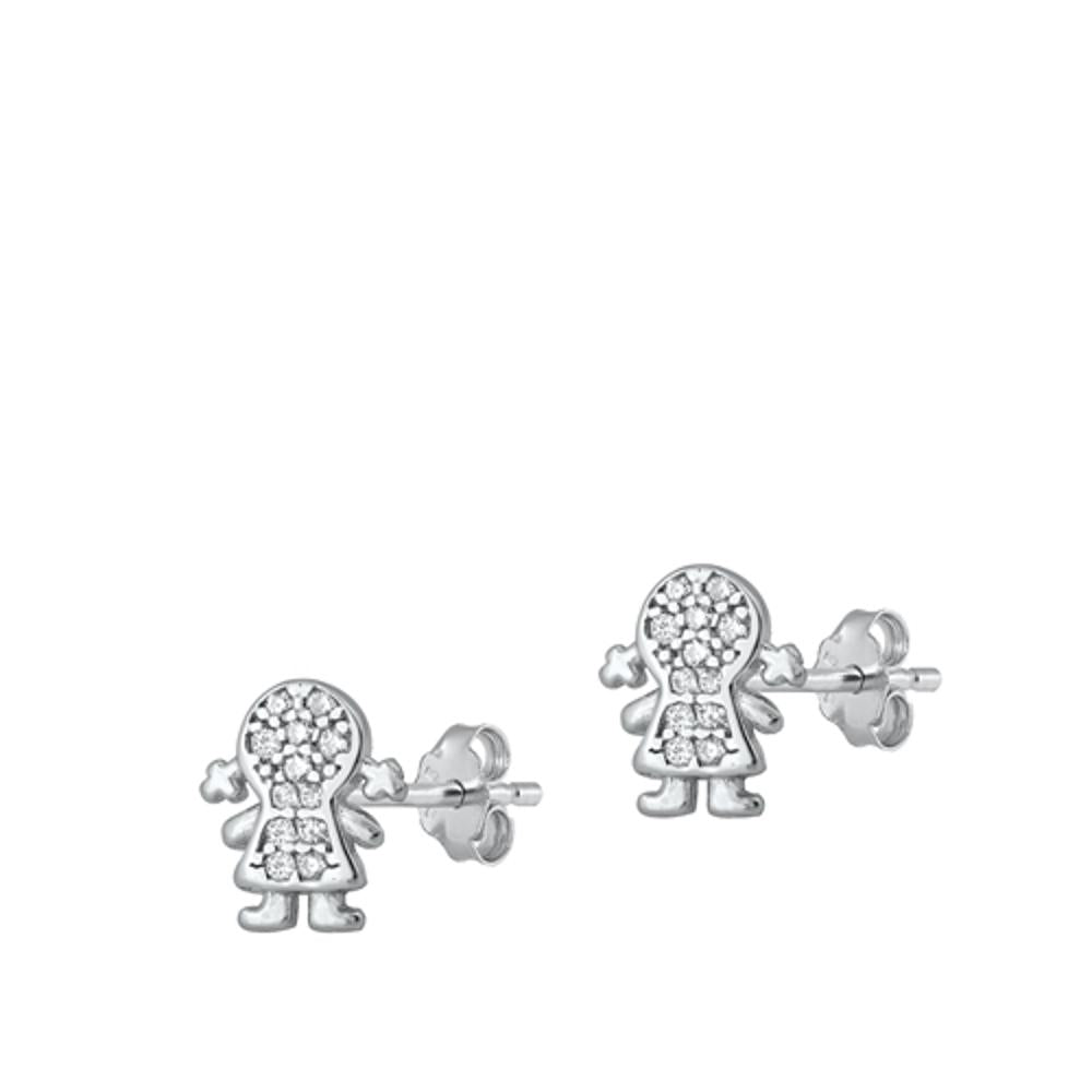 Little Girl Person High Polished Clear CZ Earrings – Sterling Silver