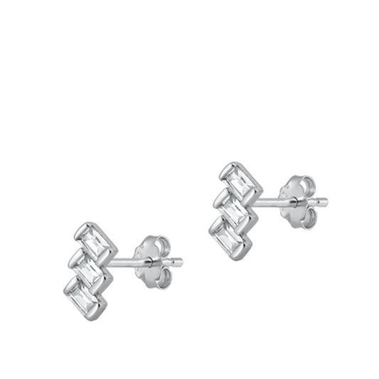 Beautiful High Polished Clear CZ Earrings (EC411441) – Sterling Silver
