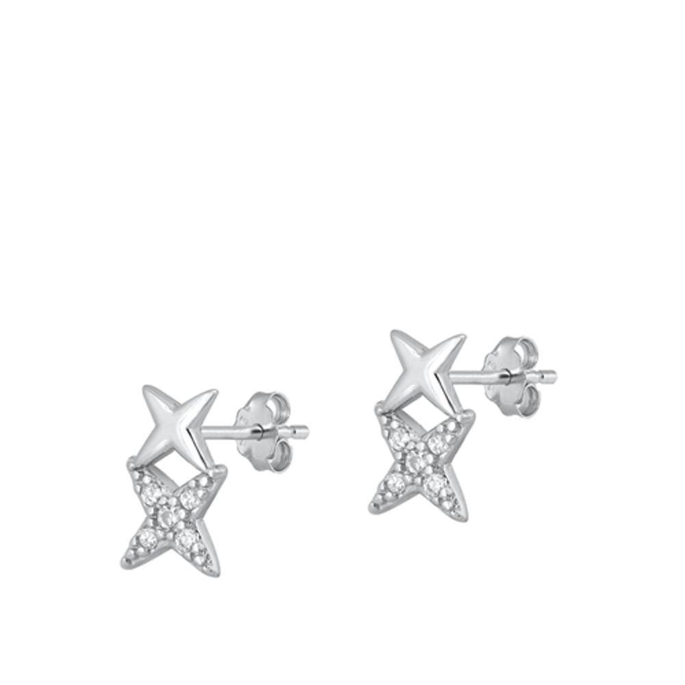 Kiss Star Criss Cross Clear CZ Earrings – Sterling Silver