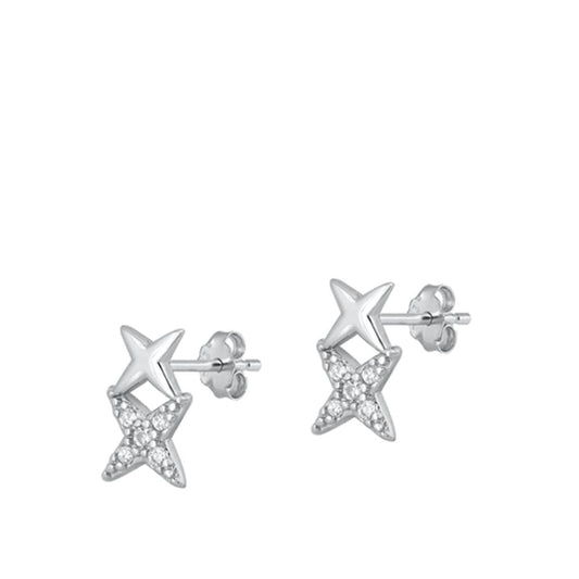 Kiss Star Criss Cross Clear CZ Earrings – Sterling Silver
