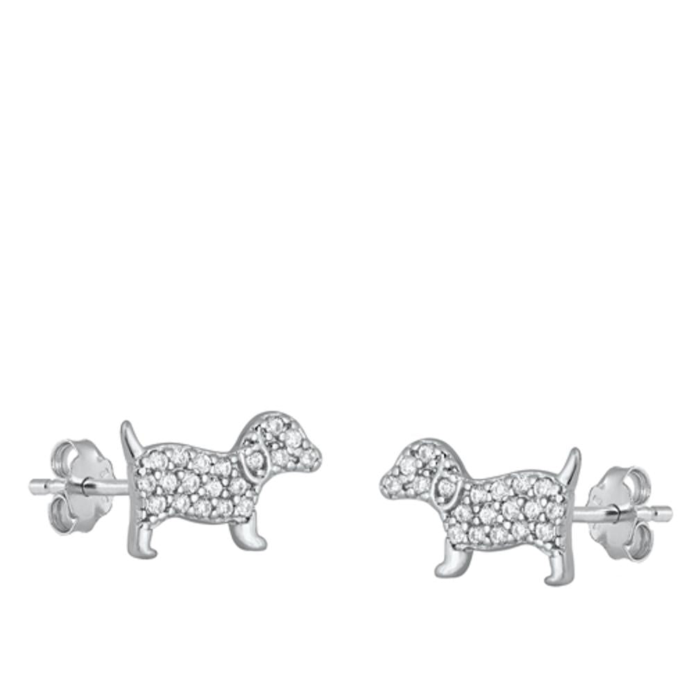 Puppy Dog Animal High Clear CZ Earrings – Sterling Silver