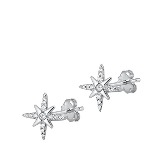 Polished Vintage Style Shining Burst North Clear CZ Earrings – Sterling Silver