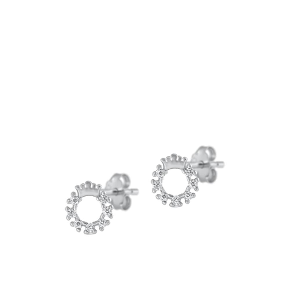 Classic Studded Crown Wreath Clear CZ Stud Earrings – Sterling Silver