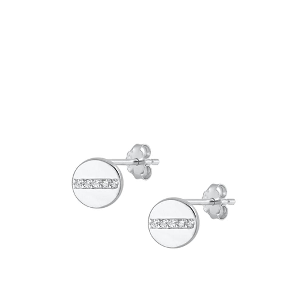Unique Circle Line High Clear CZ Earrings – Sterling Silver