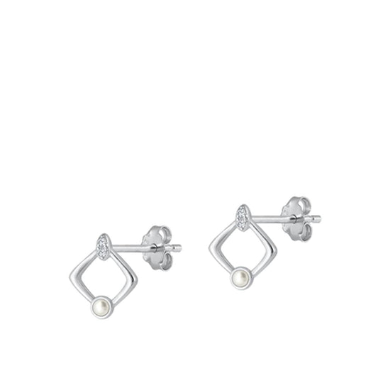 Freshwater Geometric Diamond-Shape Simulated Pearl Earrings – Sterling Silver