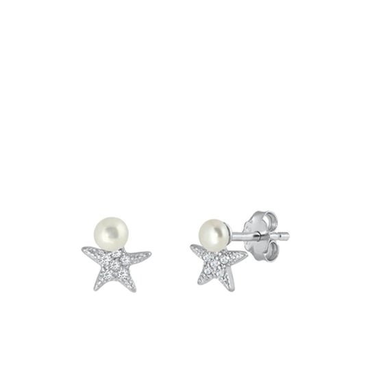 Freshwater Starfish Simulated Pearl Earrings – Sterling Silver