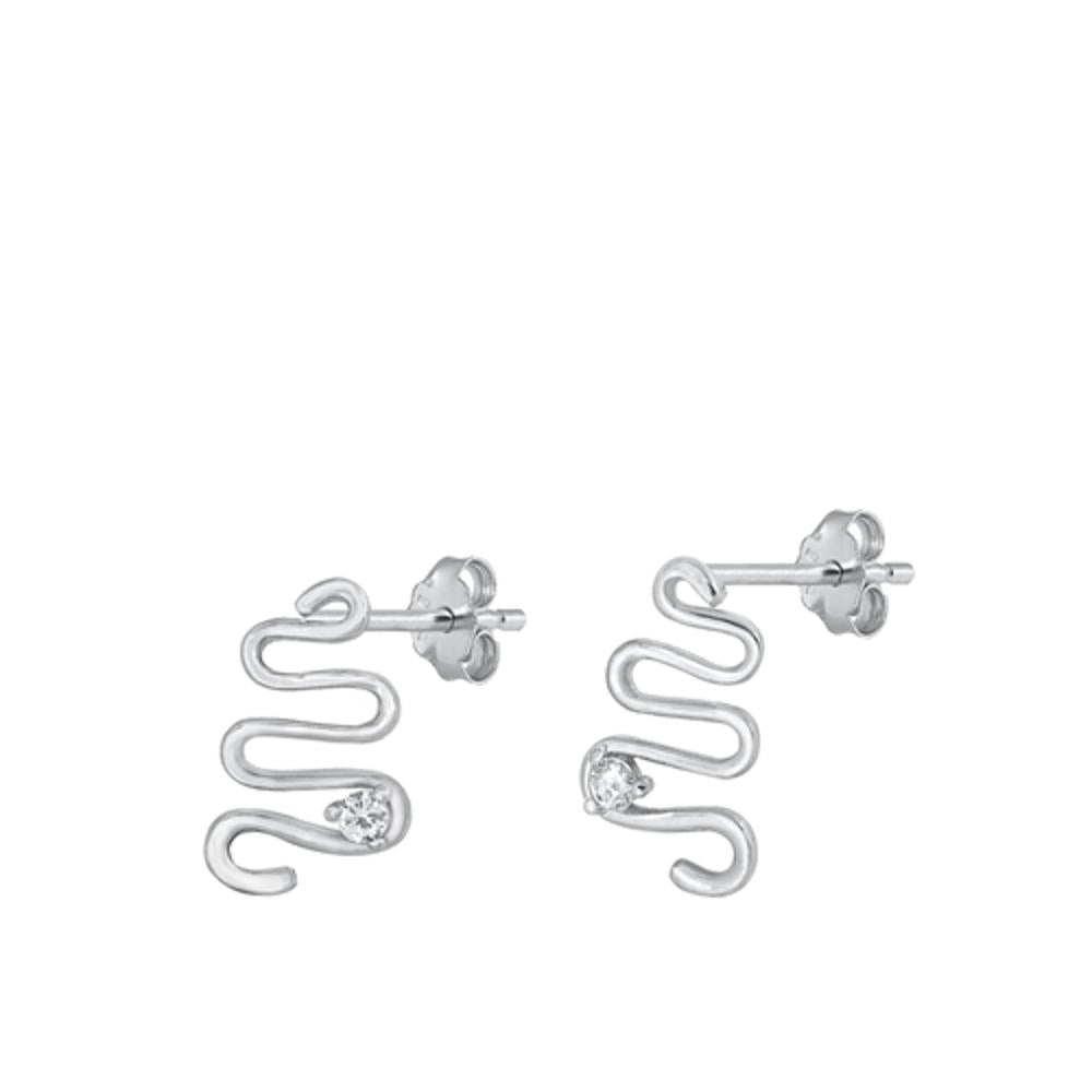 Unique High-Polished Snake Clear CZ Earrings – Sterling Silver