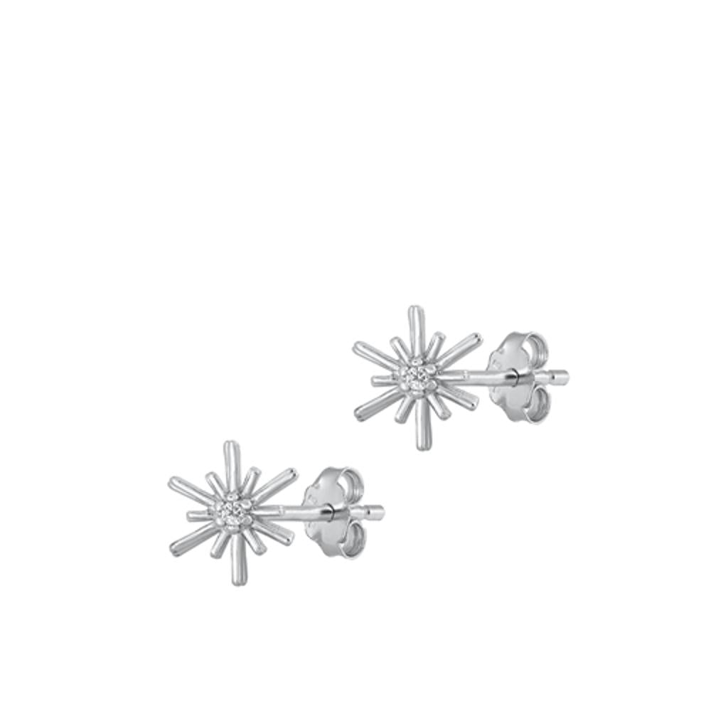 Classic High Polished StarFashion Clear CZ Earrings – Sterling Silver