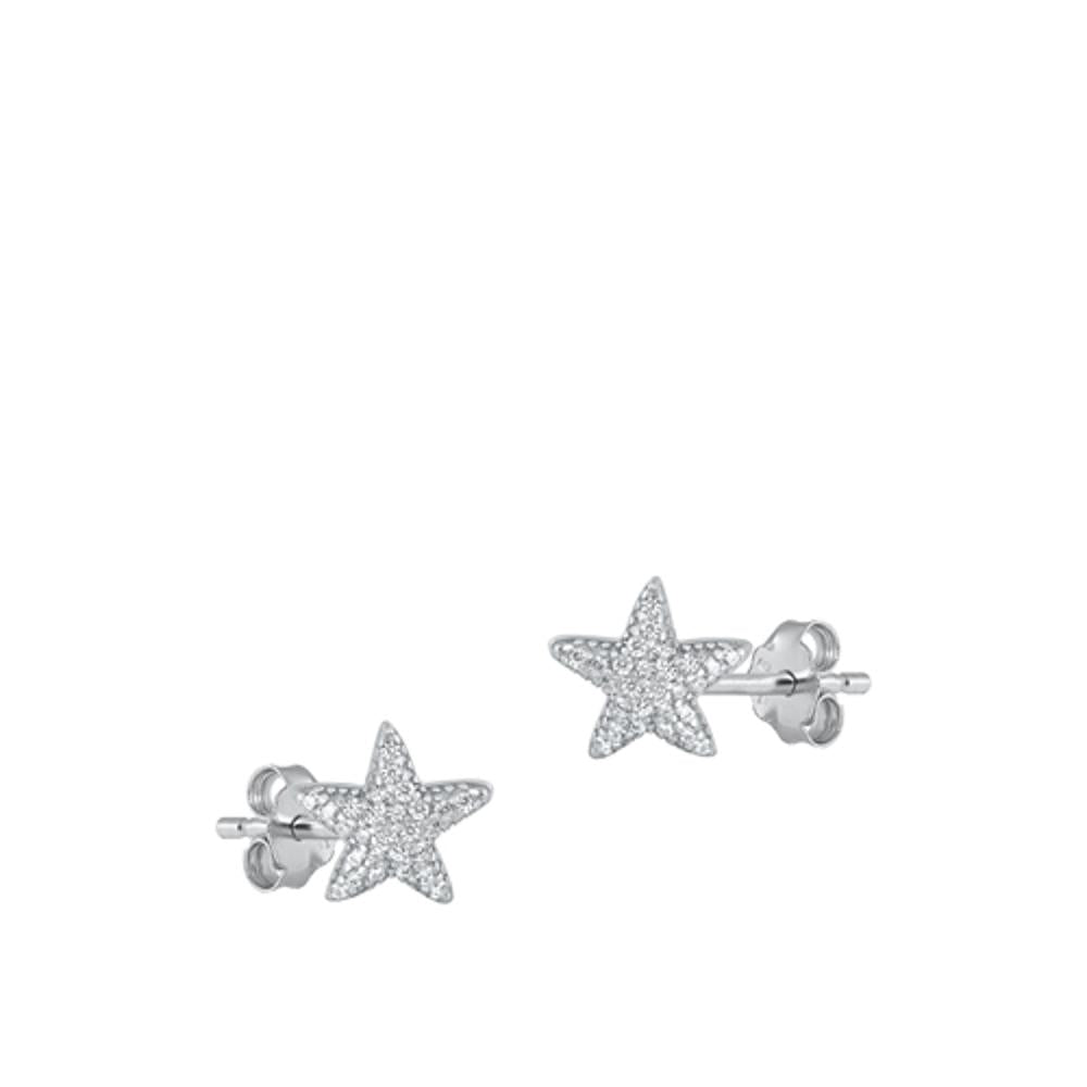 Polished Starfish Ocean Beach Clear CZ Stud Earrings – Sterling Silver
