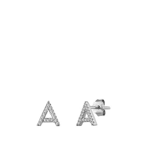 Polished Block Letter A Initial Clear CZ Earrings – Sterling Silver