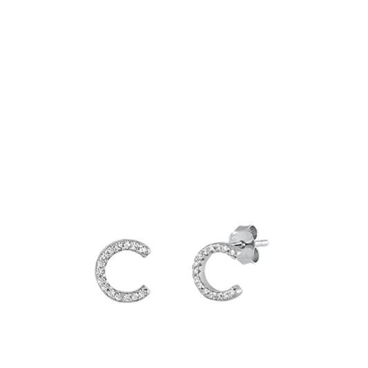 Flashy Unique Block Letter C Initial Clear CZ Earrings – Sterling Silver