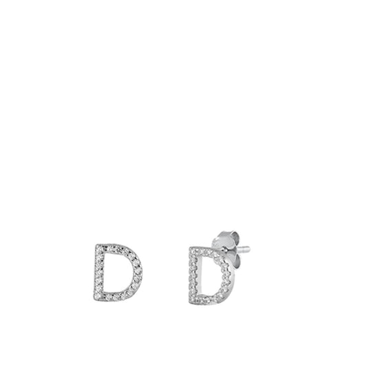 Flashy Block Letter D Initial Clear CZ Earrings – Sterling Silver