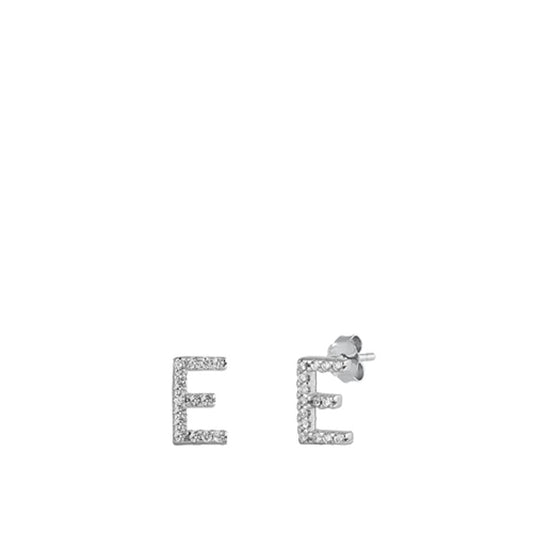 Block Letter E Initial Clear CZ Earrings – Sterling Silver