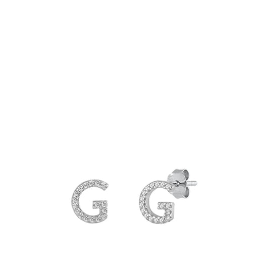 Beautiful Block Letter G Initial Clear CZ Earrings – Sterling Silver