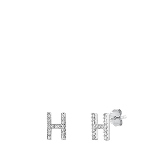 Block Letter H Initial Clear CZ Earrings – Sterling Silver