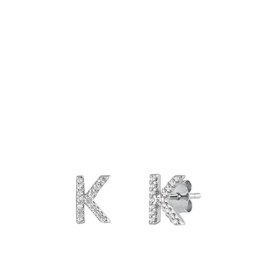 Flashy Block Letter K Initial Clear CZ Earrings – Sterling Silver